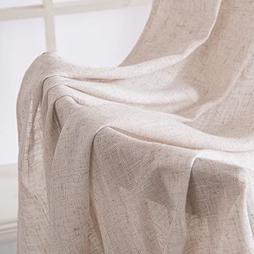 MIULEE Natural Linen White Curtains 52x90 Inches - Pack of 2 for Bedroom & Living Room