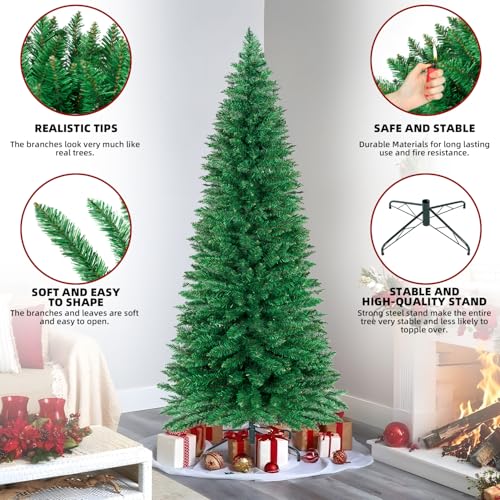 ININ 6FT Slim Pencil Christmas Tree - Artificial Tall Skinny Xmas Tree, 400 Tips