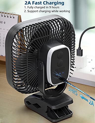 20000mAh Rechargeable Clip-on Fan with Light & Hook for Camping, Outdoor & Desk Use