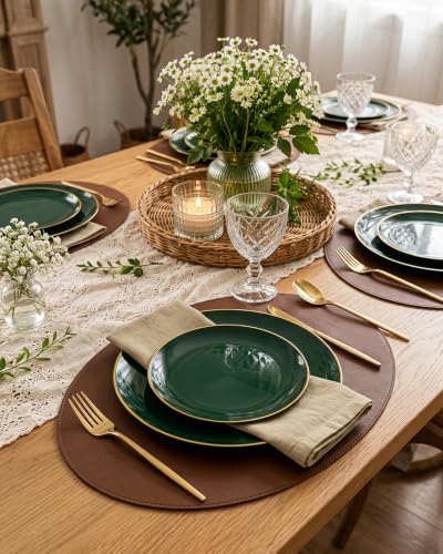 PULOTE Green Disposable Plates with Gold Rim - 100 Pack, Includes 50 Dinner 10.25-inch & 50 Dessert 7.5-inch for Parties & Christmas