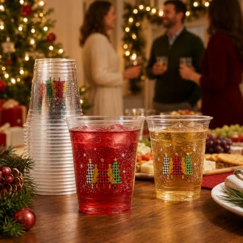Christmas Gingham Tree Disposable Cups 12oz Pack of 100 - Festive Drinkware