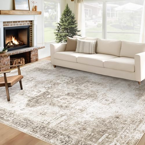VECARF Washable 6x9 Taupe Boho Medallion Area Rug Non-Slip Indoor Carpet