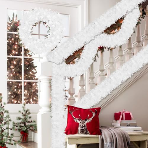 Kreyfer 4-Pack Snowflake Tinsel Garlands 26.4ft, Metallic Holiday Decorations