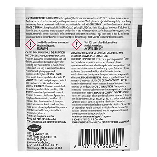 Diversey Beer Clean Glass Cleaner Powder 0.5oz Pack of 100 for Bar & Restaurant