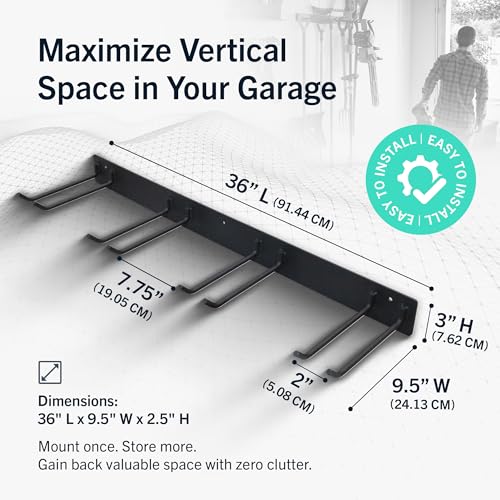 Heavy Duty Steel Garage Tool Organizer Set - 72 Inch Wall Rack with 8 Hooks - Supports 500 lb - Black