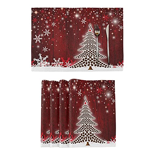 Senya Christmas Placemats Set of 6 - 18 x 12 in Non-Slip Burlap Look, Washable
