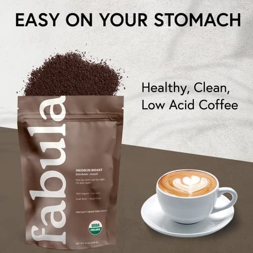 Low Acid Organic Ground Coffee - Medium Roast, Single Origin, 12 oz - Pesticide & Mold Free