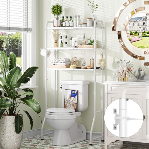 White Expandable Over-the-Toilet Storage Rack with 3 Shelves & Hooks