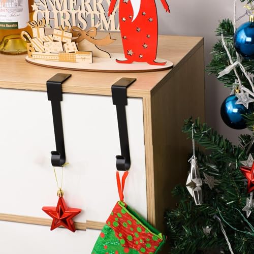 ARCHCRTC 4 Pcs Christmas Stocking Holders Mantel Hook Hangers Fireplace Hooks Hanger Christmas Stocking Hook Fireplace Hanger Grip for Christmas Party Decorations (Black, 4)