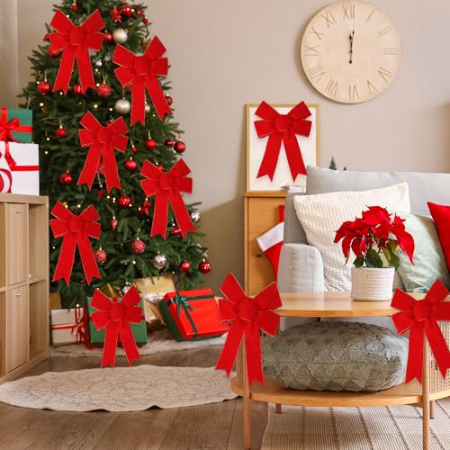 Burgundy Velvet Christmas Red Bow 13x9 Inches - 10 Pack Holiday Wreath Decorations