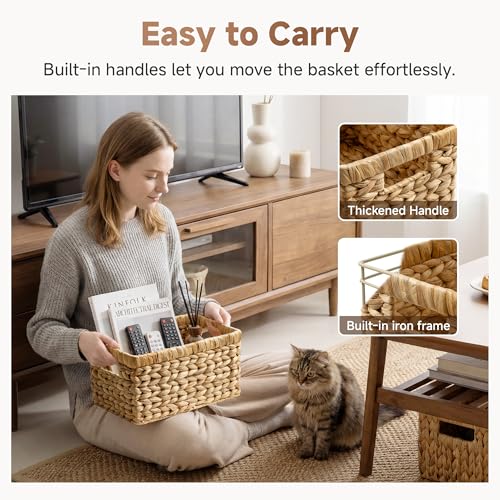 Water Hyacinth Wicker Storage Baskets 2-Pack, Natural 13"L x 8¼"W x 7"H