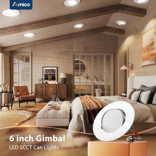6 Inch Retrofit Eyeball Gimbal Can Lights - Metal Trim, Adjustable Angles, 6-Pack