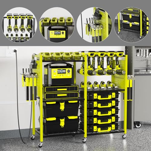 Heavy-Duty Tool Organizer Cart with Power Strip, 6-Tier Rolling Garage Storage