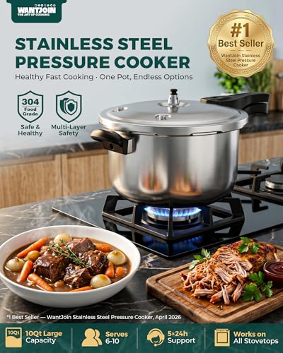 WantJoin 10.6 Qt Stainless Steel Induction Pressure Cooker with Spring Valve Safety