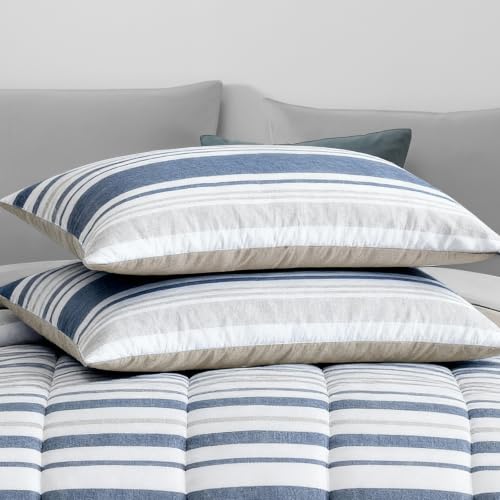 Ocean Blue Queen Comforter Set - 7 Pieces Striped Bedding in a Bag