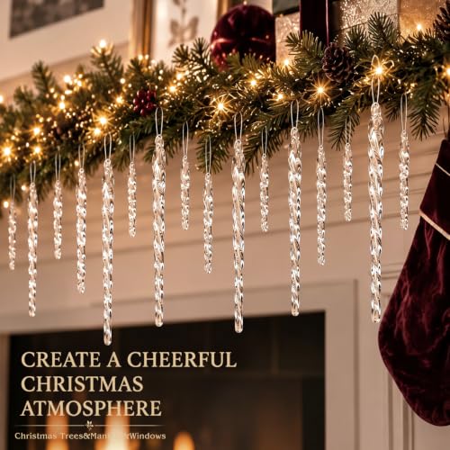Patelai 64 Pcs Clear Glass Icicle Ornaments for Christmas Tree - 32x3.5in & 32x5.5in - Hanging Wire Included