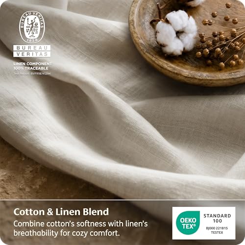 Bedsure Beige King Size Linen Cotton Blend Sheets Set - Natural, Breathable, Deep Pocket