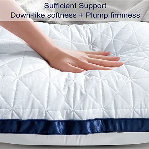 Slybear Queen Size Cooling Pillow Set of 2 - Sapphire Blue Hotel Supportive Breathable Down Alternative Gusseted Pillows for Side Stomach Back Sleepers
