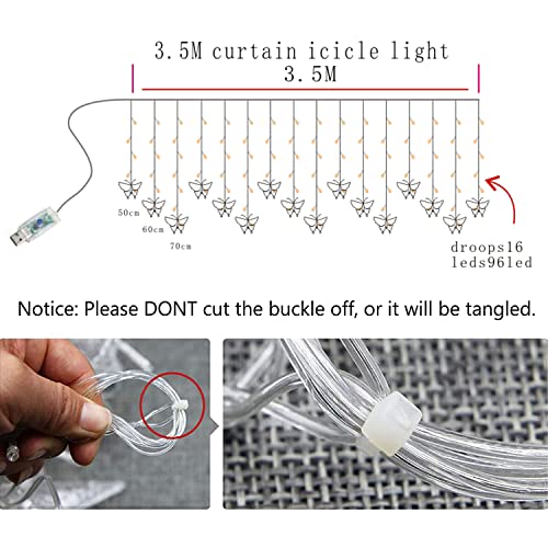 Decorman Butterfly Curtain Lights 13ft USB 96 LED with 16 Butterflies, 8 Modes, Remote Timer, Colorful