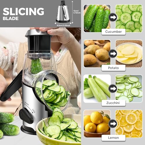 Rotary Cheese Grater with Handle - Vegetable Slicer & Food Chopper