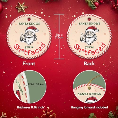 Funny Santa Ornaments 2025 - Santa Knows Hilarious Meme-Inspired Christmas Tree Decorations, Funny Gifts for Women Men Friends, Claus Ornaments for Christmas Tree - Round Ceramic Ornament