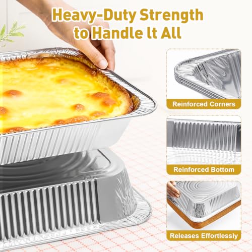 60 Pack 9x13 Inch Heavy Duty Aluminum Foil Pans - Disposable Baking & Serving Trays