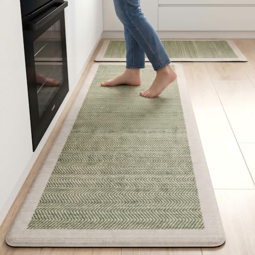 Sage Green Vintage Boho Elegance Kitchen Rug Sets [2 PCs],
