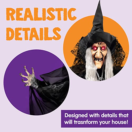47-Inch Light-Up Talking Halloween Witch Decor Outdoor Indoor Haunted House Animatronics