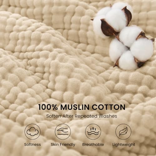 Khaki Love's Cabin 100% Cotton Muslin Blanket - 6-Layer Lightweight King Size 108x90 Inches