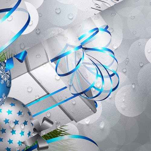 DYNH Holiday Shower Curtain, Happy Merry Christmas Silver and Blue Xmas Ball and Box for New Year Bath Curtains, Fabric Shower Curtain Bathroom Accessories 12PCS Hooks 69X70IN