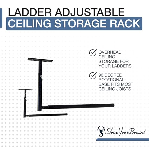 StoreYourBoard Adjustable Ceiling Ladder Rack – Garage Storage for Step & Extension Ladders - Single