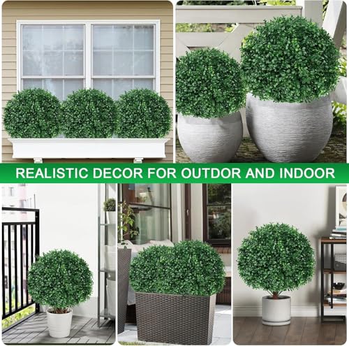 Artificial Boxwood Topiary Ball Trees - 4 Pack, Realistic Outdoor & Indoor Shrubs