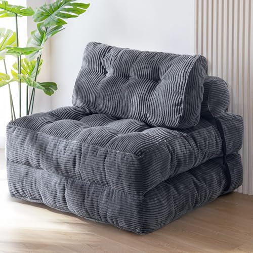 MAXYOYO Dark Grey Folding Sofa Bed with Pillow - Convertible Chair & Bed for Small Spaces
