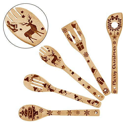 Boao Classic Style Christmas Wooden Spoons Set - 5 Pcs Kitchen Utensils Gift