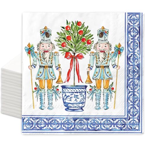 JarThenaAMCS 50 Pcs Christmas Luncheon Napkins - Nutcracker Topiary Chinoiserie Disposable Dinner Napkins