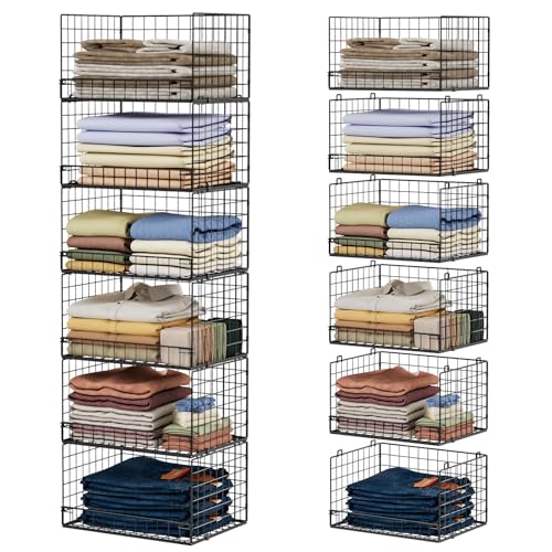 6-Tier Stackable Closet Organizer Bins - Foldable Clothes Storage Shelf, Black