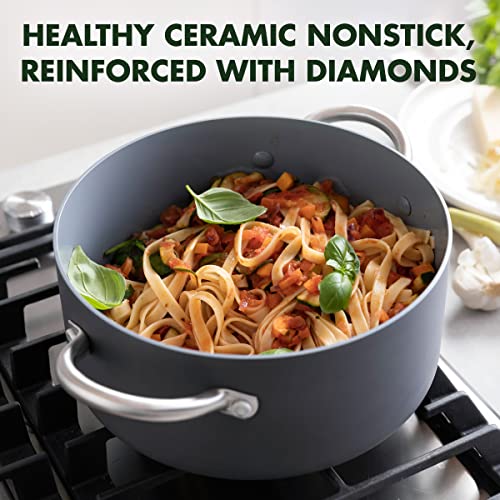 GreenPan Lima 5.2QT Nonstick Stock Pot with Glass Lid - Gray, PFAS-Free Ceramic, Oven Safe