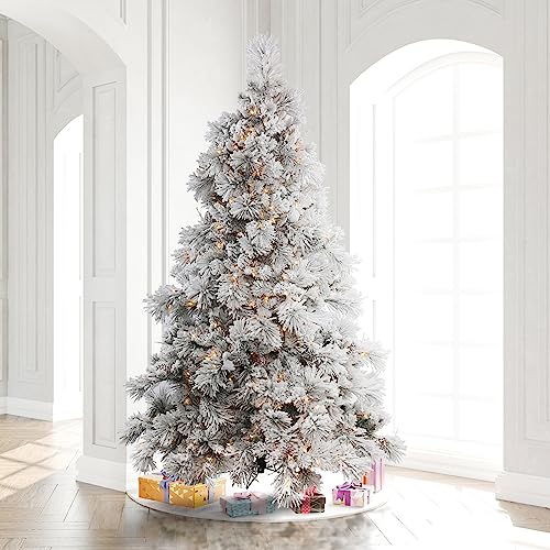 Vickerman 12ft Flocked Alberta Artificial Christmas Tree with White LED Lights - Green Variant