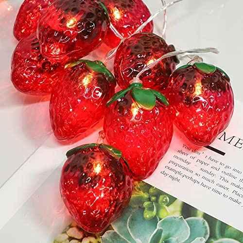 1.5 M/59 Inch Strawberry String Lights, 10 LEDs Strawberry Lights, LED Fairy Lights Fruit Strawberry String Lights for Wedding Home Birthday Garden Yard Patio