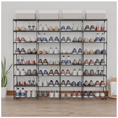 Large Shoe Rack 4-Row 8-Tier Holds 64 Pairs for Entryway & Closet