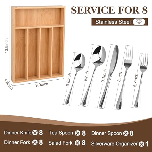 40 Piece Silverware Set with Drawer Organizer for 8, Heavy Duty