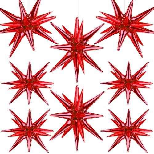 8 Pcs Red Star Balloons, 27/22 inch One-Piece Explosion Balloons Aluminum Foil Balloons for Birthday, Christmas, Wedding, Backdrop, Anniversary, Graduation Party Decorations(Red)