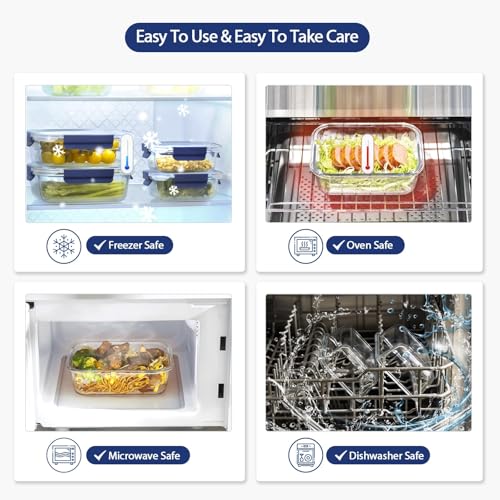 Coccot Blue Glass Food Storage Containers Set with Lids - Airtight Meal Prep