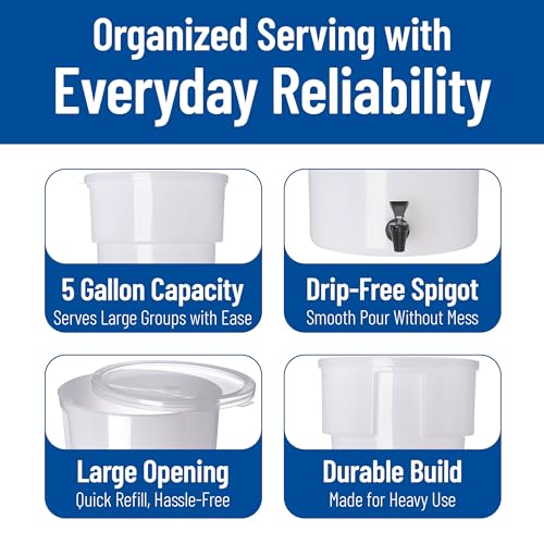 5 Gallon White Plastic Beverage Dispenser with Spigot - Modern Design, Leak-Proof, Catering Use