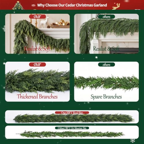 Owlura 2 Pack 10FT Real Touch Cedar Garland – Premium PE Christmas Garland