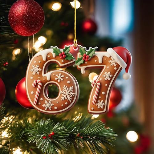 LHBMET 3Pcs Six Seven Christmas Ornament C — 67 Acrylic Meme Santa Tree Ornaments (Variation C)