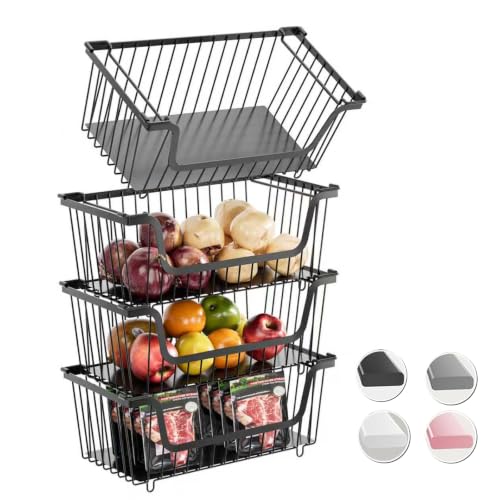 GAOKASE 4 Pack Stackable Wire Baskets Pantry Organizers & Storage Bins, Black