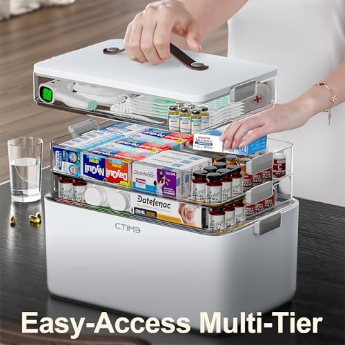Extra Large 4-Tier Portable Medicine Organizer with Handle - Sturdy BPA-Free Storage Box