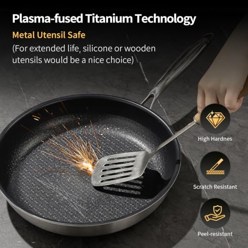 Stainless Steel Nonstick Frying Pan Set 8, 10 & 12 Inches - Titanium Coating