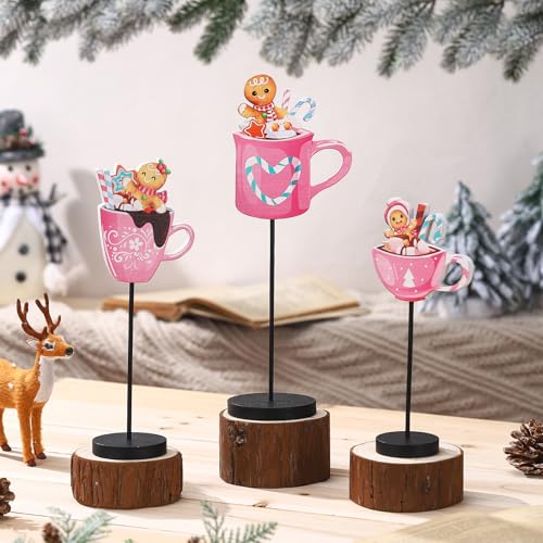 Pink Gingerbread Christmas Table Decor Set - Hot Cocoa, Candy Cane & Gingerbread Signs